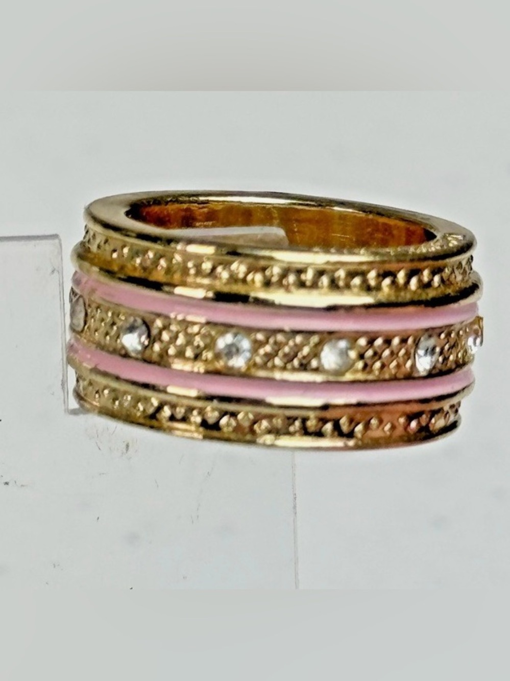 One Direction Cocktail Ring Size 7 Pink Stripes Rhinestone Gold Tone Wide 7